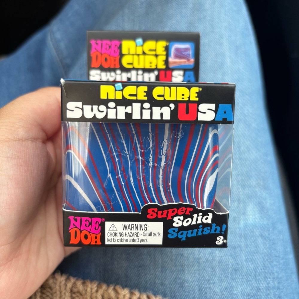 Needoh Nice Cube Swirlin' USA Super Solid Squish - Red, White & Blue